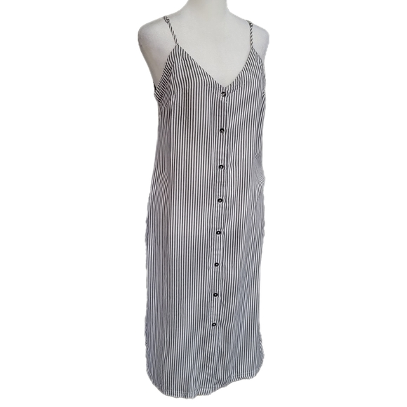 NWT 7 For All Mankind Spaghetti Strap Button Front Gray Striped Midi Dress $168 - Picture 3 of 11